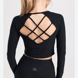 NWT Beyond Yoga Spacedye Enlighten Cropped Pullover Black Top